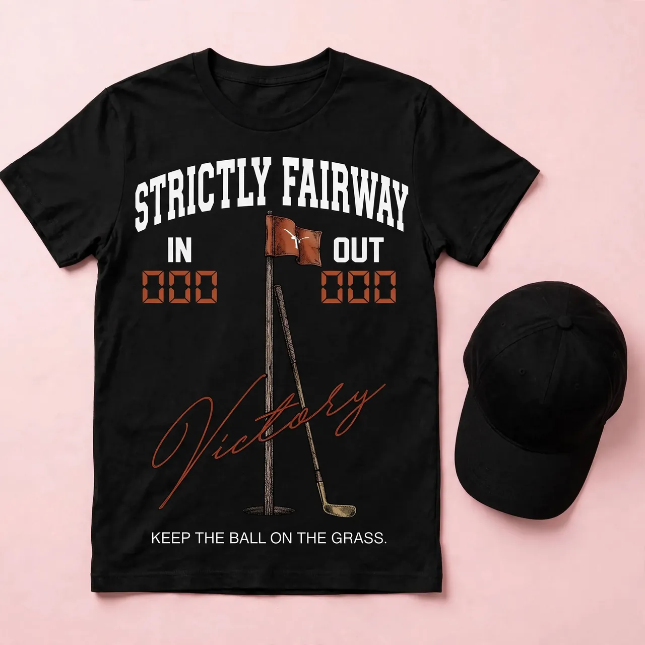 Matching black tee and cap styled as one pastel product set