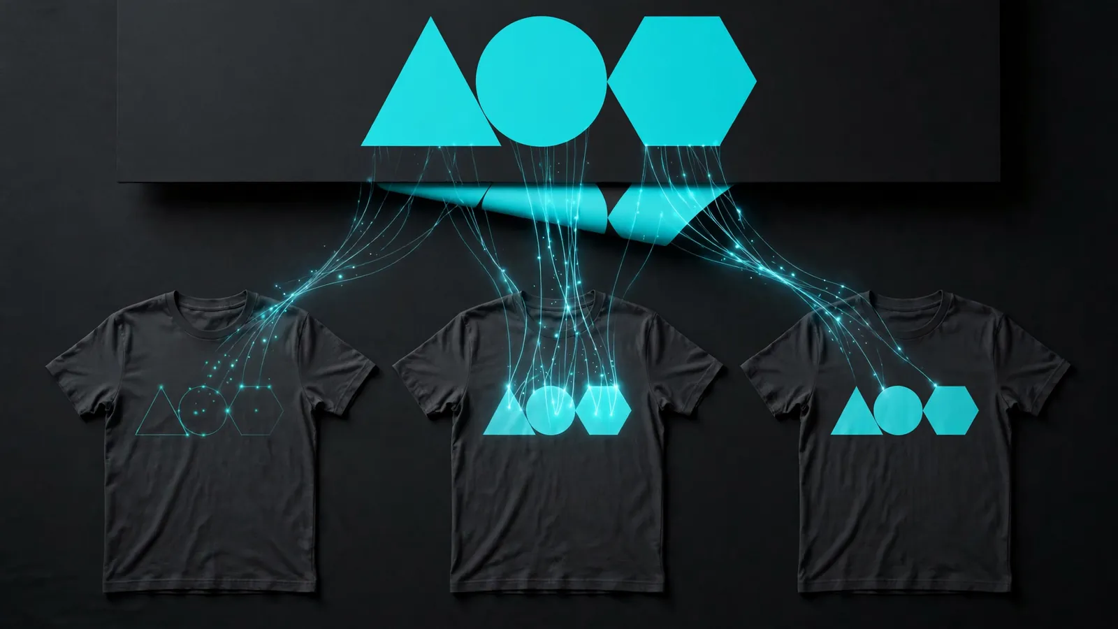 A graphic landing on tee mockups across the studio board