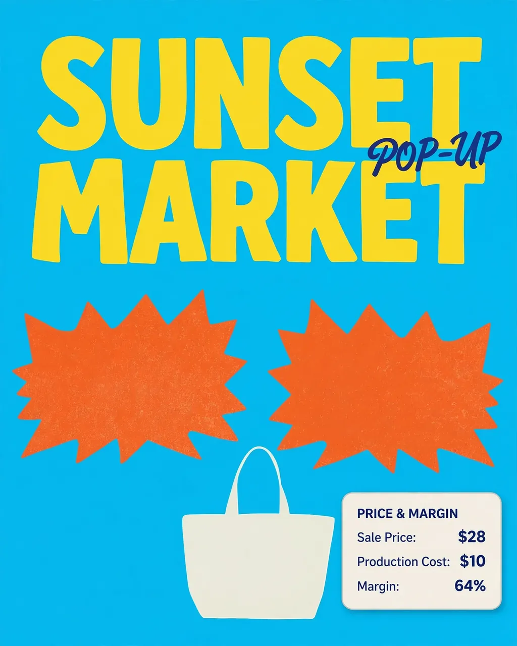 Tee graphic on canvas beside a price and margin panel