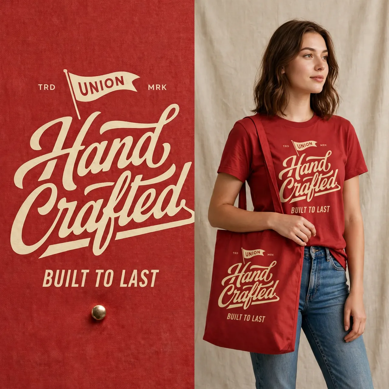 Wordmark graphic previewed on a model wearing the tee