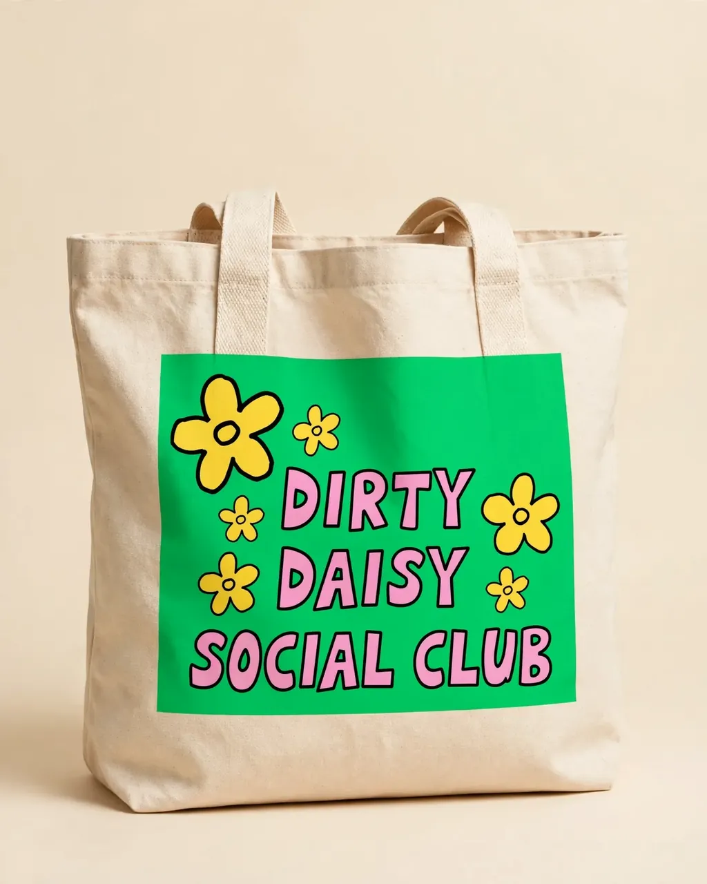 Canvas tote with an original flower-club graphic