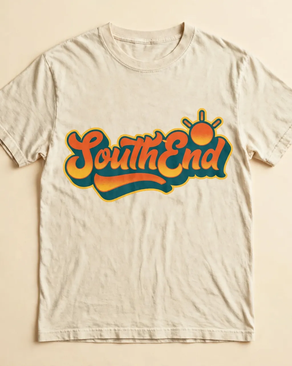 Cream tee with an original sunset graphic