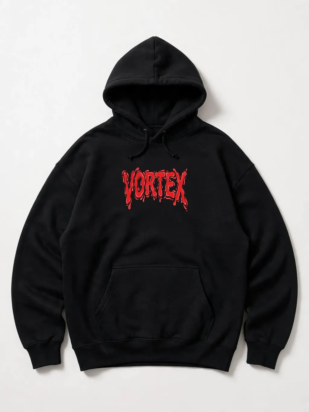 Custom black hoodie with a small chest graphic on a light background