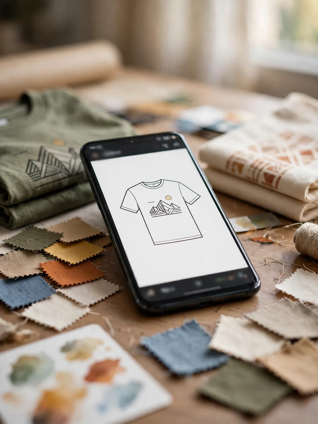Phone studio cycling garment mockups, then a print gliding onto fabric