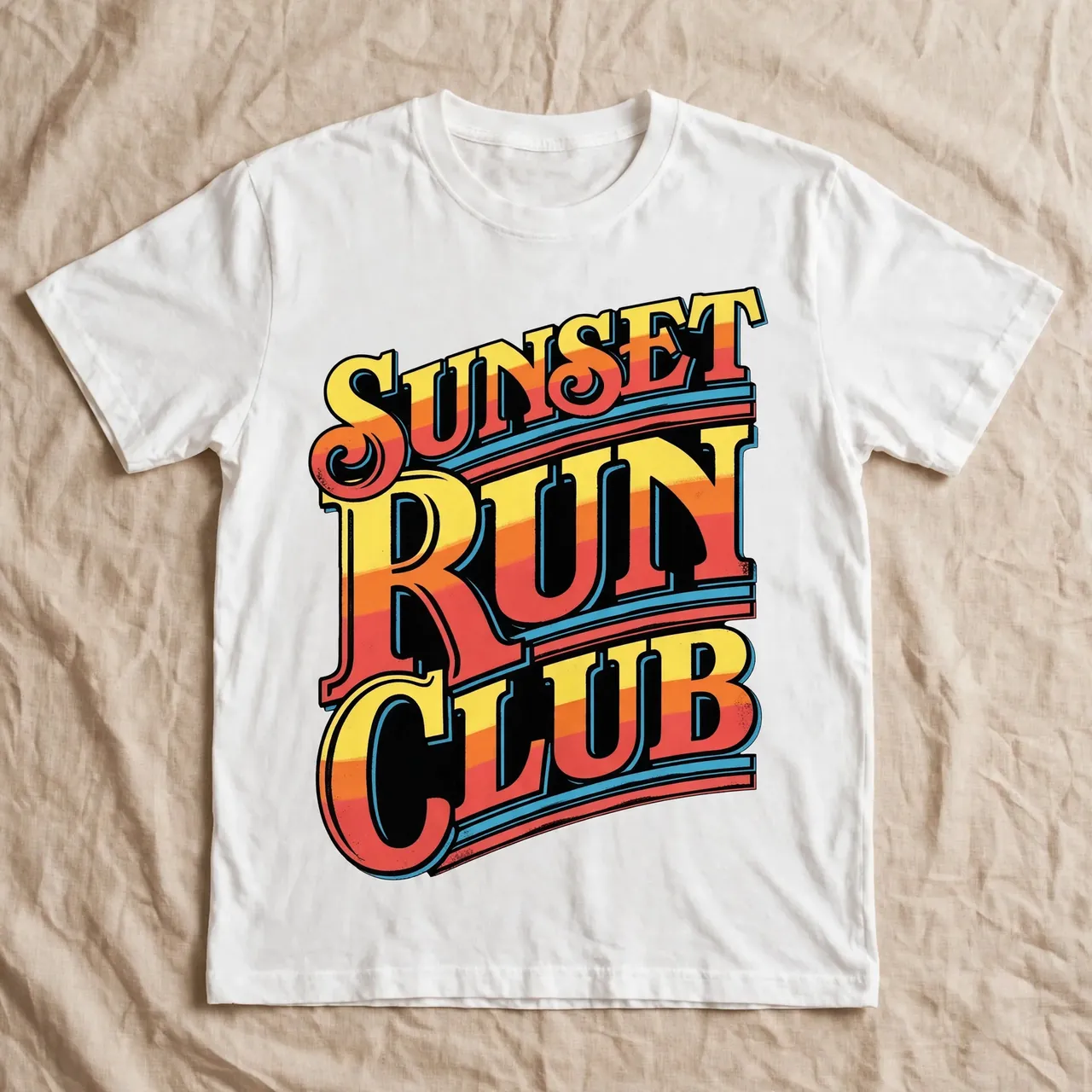 White classic cotton tee with a bold retro graphic on the chest