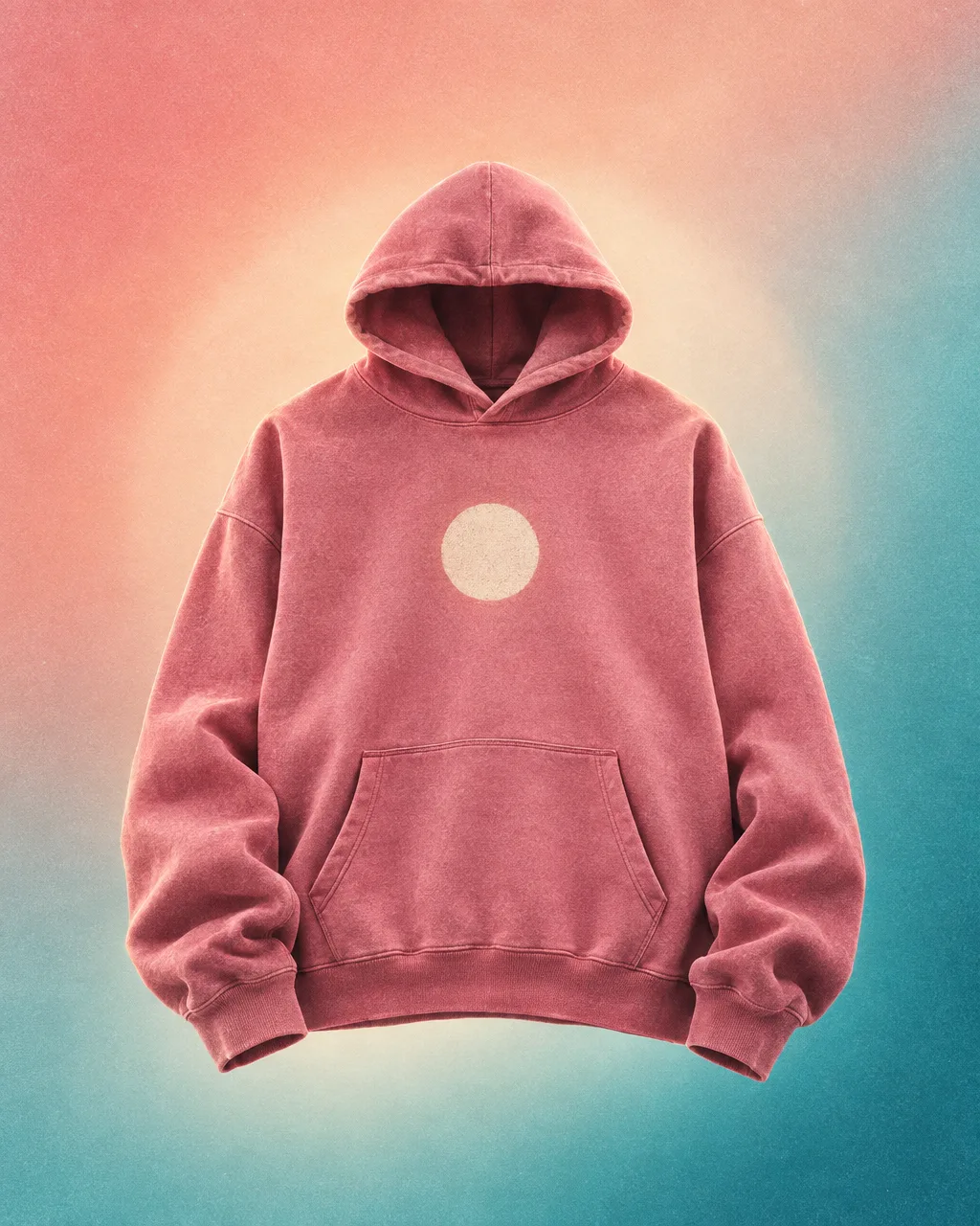 Dusty rose oversized hoodie with a cream sun-disc print